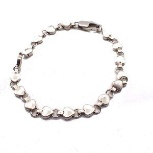 Tiffany & Co. Logo Puff Heart Link Charm Bracelet Silver 925 62RL625
